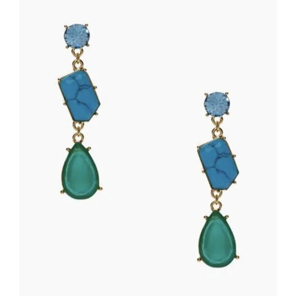 Kate Spade Turquoise Blues Green Linear Fiesta Crystal Dangle Drop Earring - Picture 2 of 16